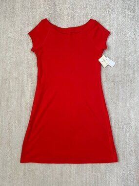 NWT Andrea Jovine Red Cotton Short Sleeve Boat Neck T-Shirt Dress M
